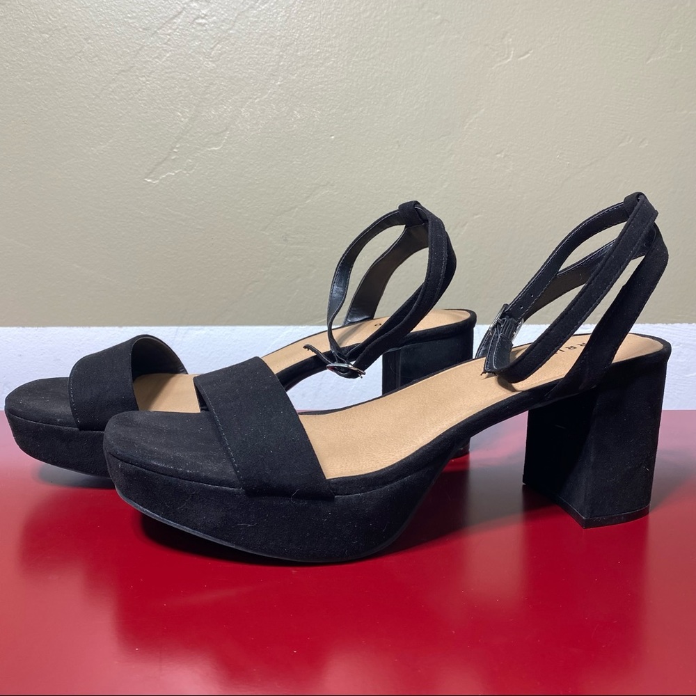 Torrid 11.5W Faux Suede Platform Block Heel Pumps Open Toe Ankle Strap 3” Heel